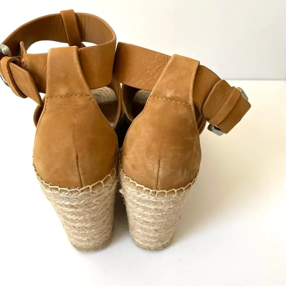 Marc Fisher Annie Perforated Wedge Platform Espadrille Cognac Brown size 9.5